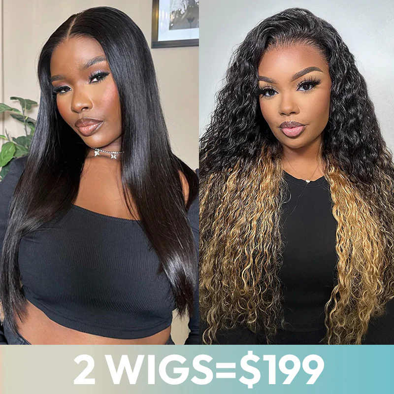 2 Wigs=$199 | 20'' Ombre Honey Blonde Glueless Curly Wig+20" Pre-everything Straight Wig Flash Sale
