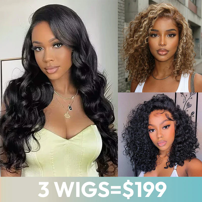 3 Wigs=$199 | 20''Body Wave Wig+14" Curly Bob Wig+10" Honey Blonde  Bob Wig Flash Sale